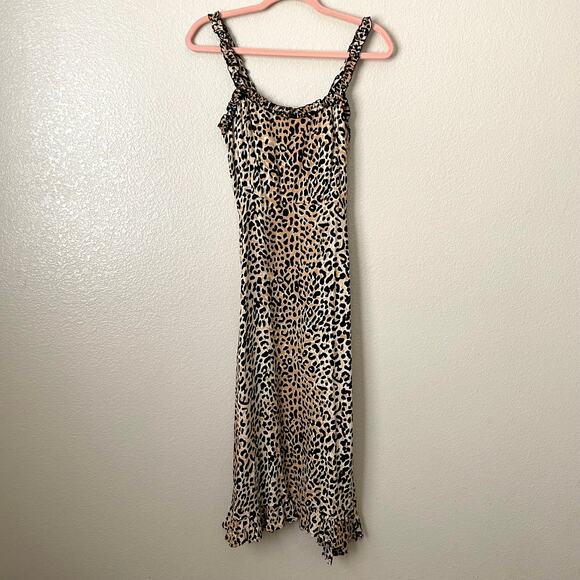 Faithfull the Brand Dress Womens Size 4 Tan Black Noemie Midi Leopard Print Slip - Picture 10 of 15